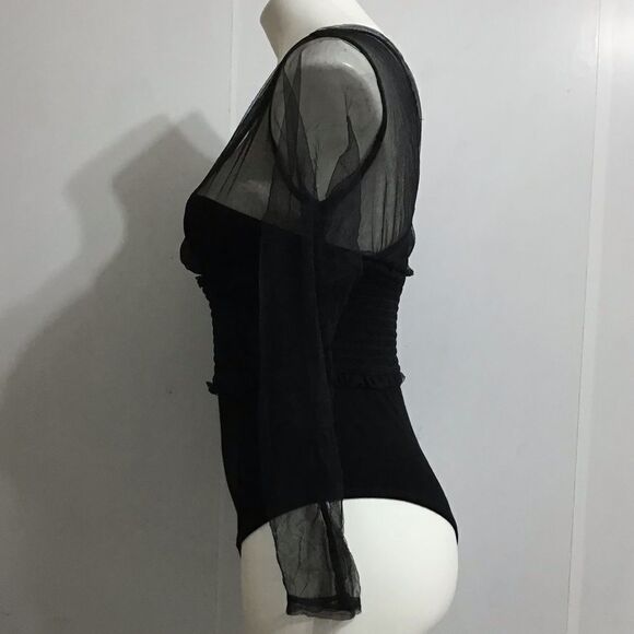 NBD Black Mesh Long Sleeve Bodysuit Sheer Mesh Corset Top Size Small - Picture 4 of 13